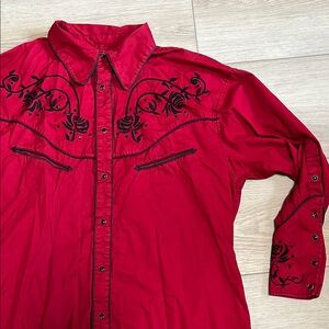 Alan Jackson Collection Red Western Pearl Snap Embroidered Long Sleeve Shirt L